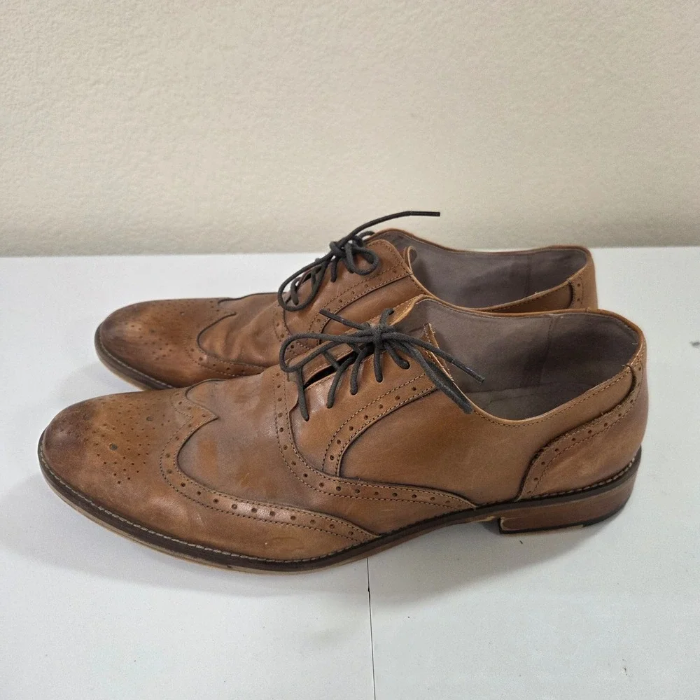 Johnston &‎ Murphy Mens Size 12 Brown Leather Wingtip Oxford Dress Shoes